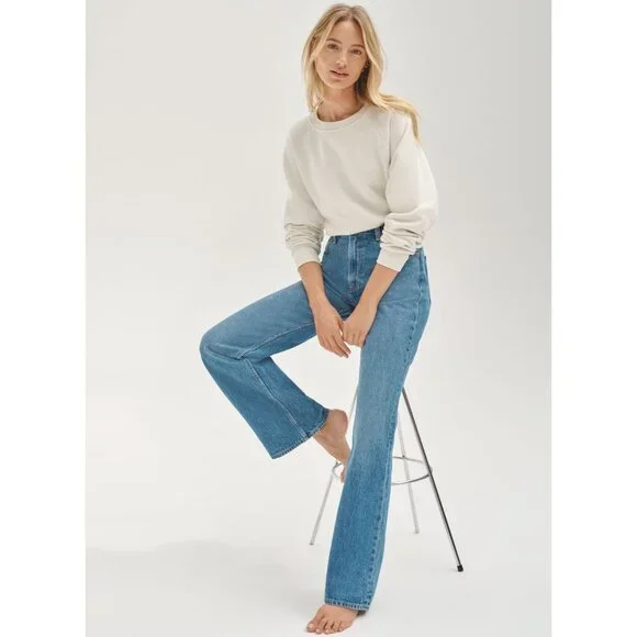 Aritzia Denim Forum The Marianne High Rise Loose Flare Long Inseam Light Wash 28 - Picture 16 of 16